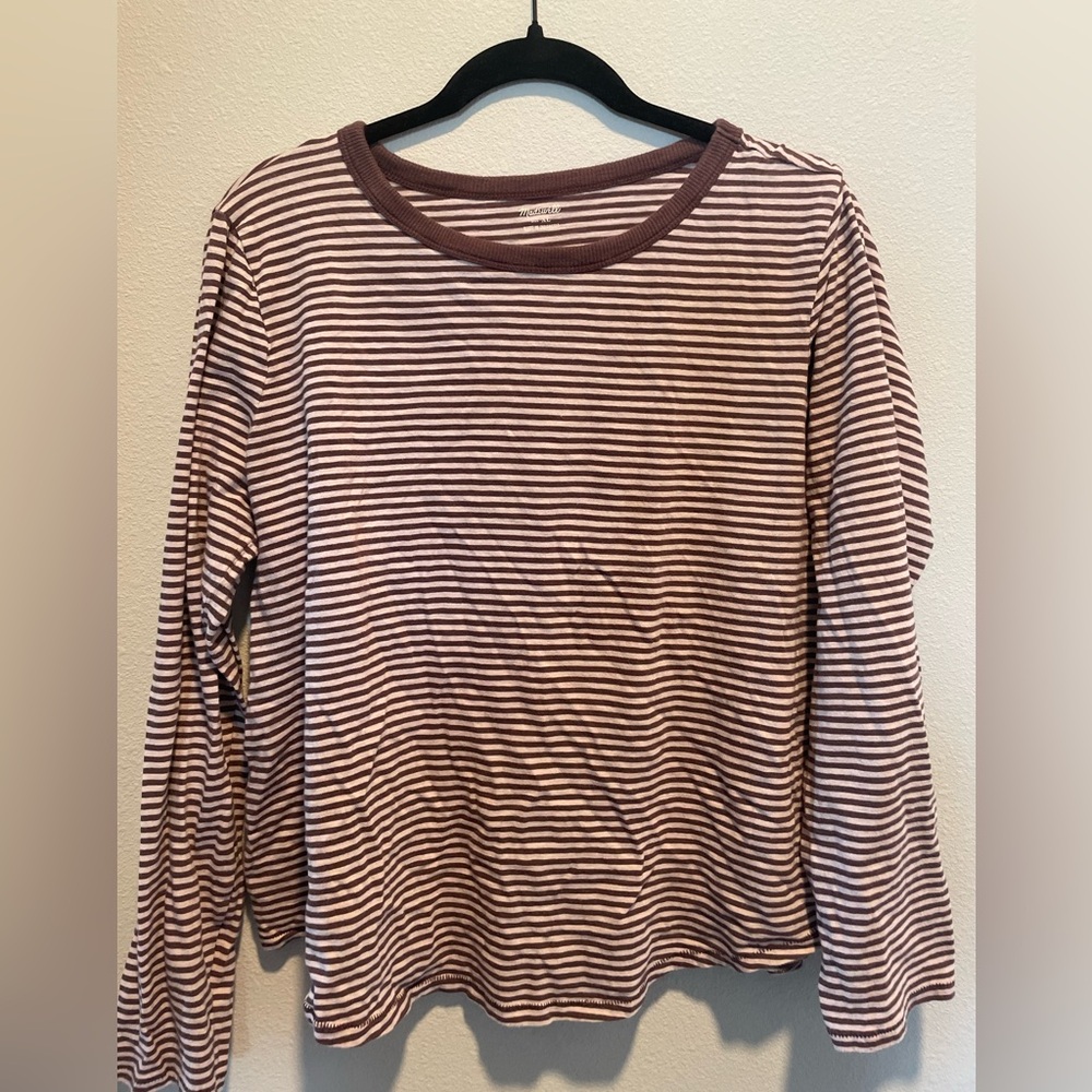 Madewell Muted Plum and White Striped Long-Sleeve Tee XL